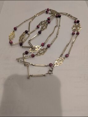 Gold-Tone Chain Necklace with Pink Beads